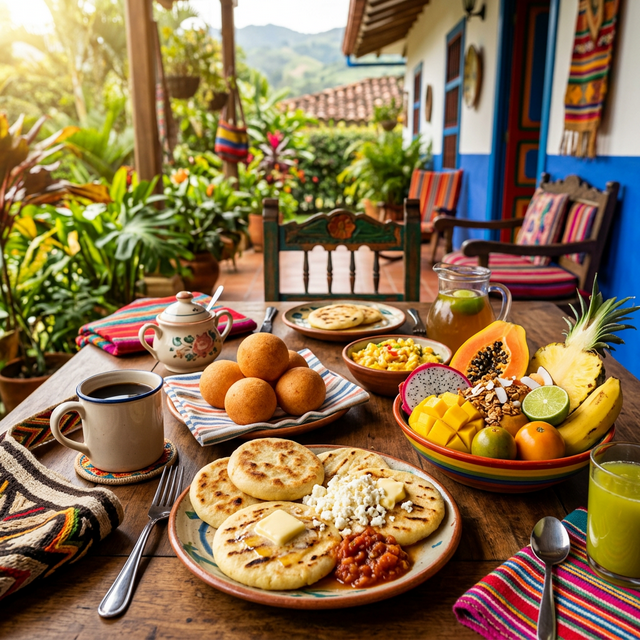 Festive breakfast table with buñuelos